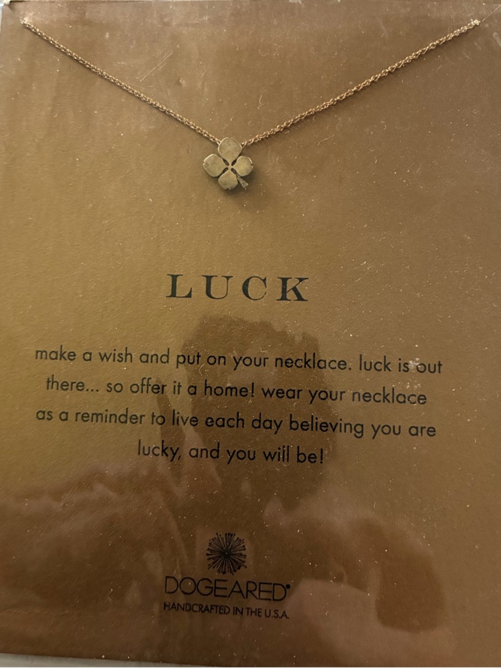 Dogeared Gold Four-Leaf Clover Luck Necklace. 18”